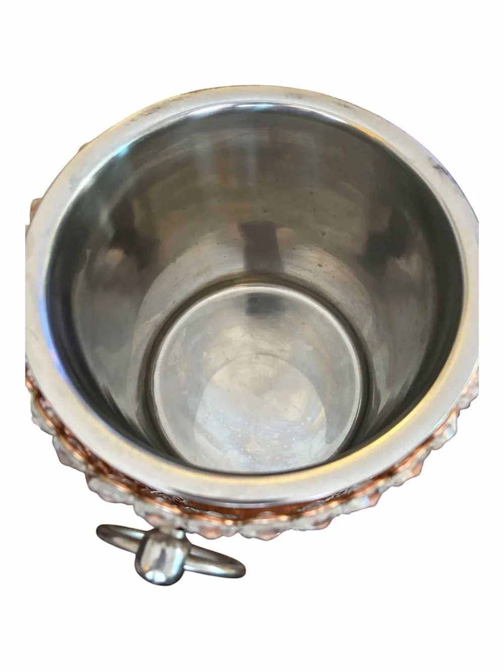 Glam Rose Copper Crystal Beaded Ice Bucket w/ Lid Hollywood Regency Barware